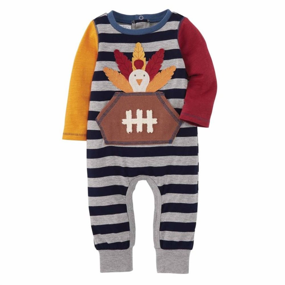 Mud Pie Thanksgiving Boy Turkey Football One Piece